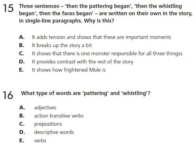 Question 15 & 16 - 11+ GL English Pack 1 Test Paper 1
