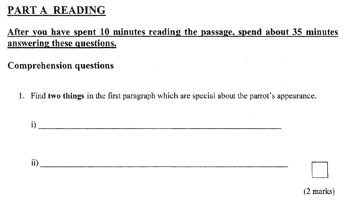 Question 01 - 11 Plus English Paper Group 1 - 2009