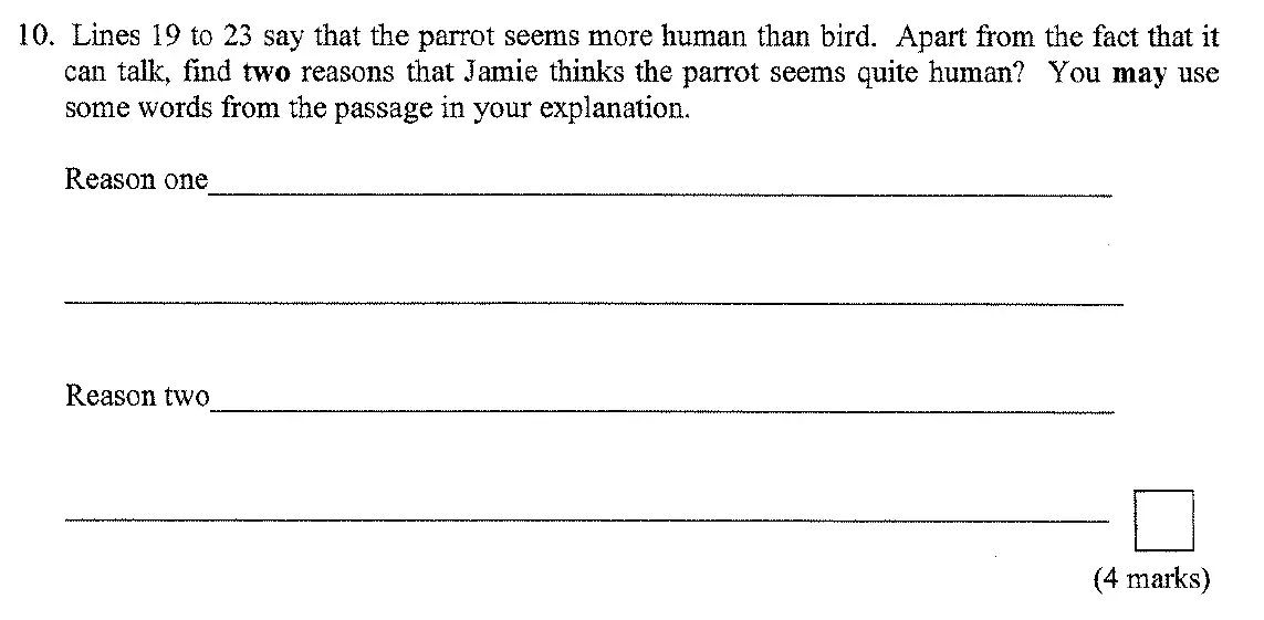 Question 10 - 11 Plus English Paper Group 1 - 2009