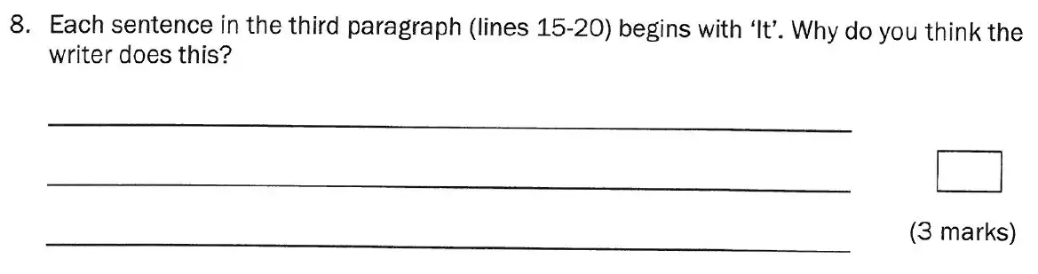 Question 8 - Group 1 – 11+ English Paper – 2011