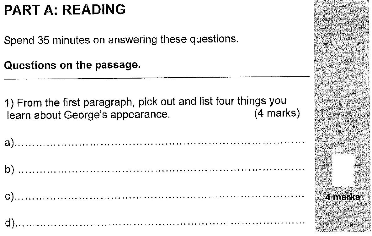 Question 01 - 11 Plus English Paper Group 2 - 2011