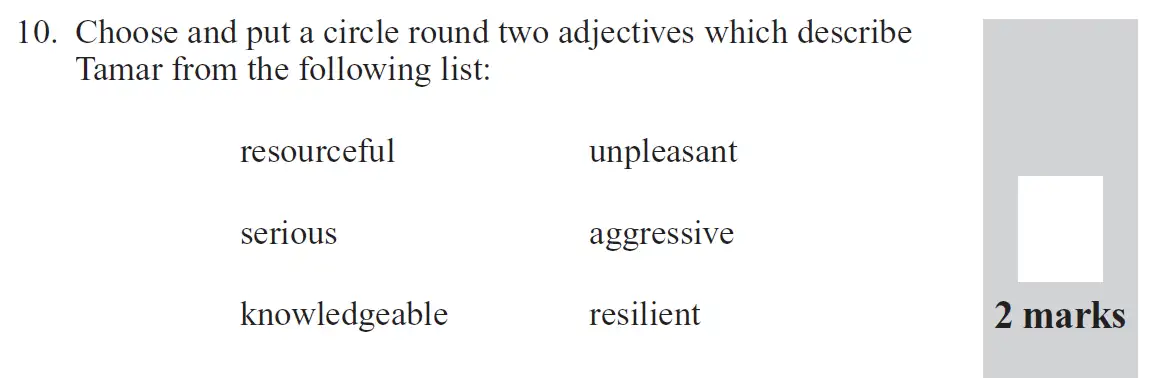 Question 10 - 11 Plus English Paper Group 2 - 2012