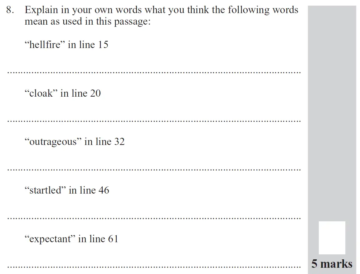 Question 08 - 11 Plus English Paper Group 2 - 2012