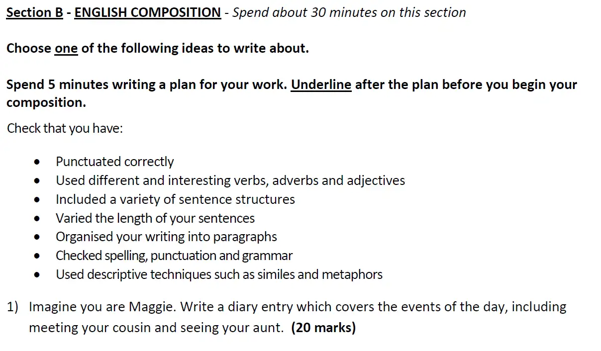 Writing task 01 - Aldenham School – 11+ English Sample Paper – 2019