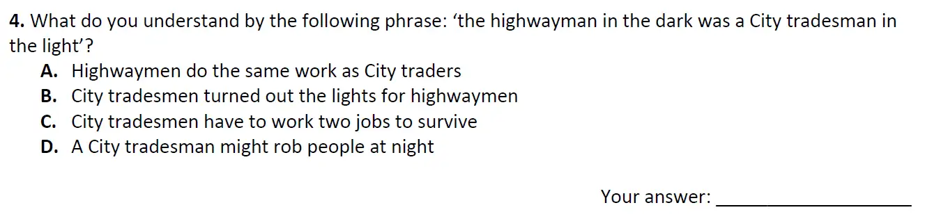 Question 04 - City of London School 11 Plus English Entrance Exam Paper 2018