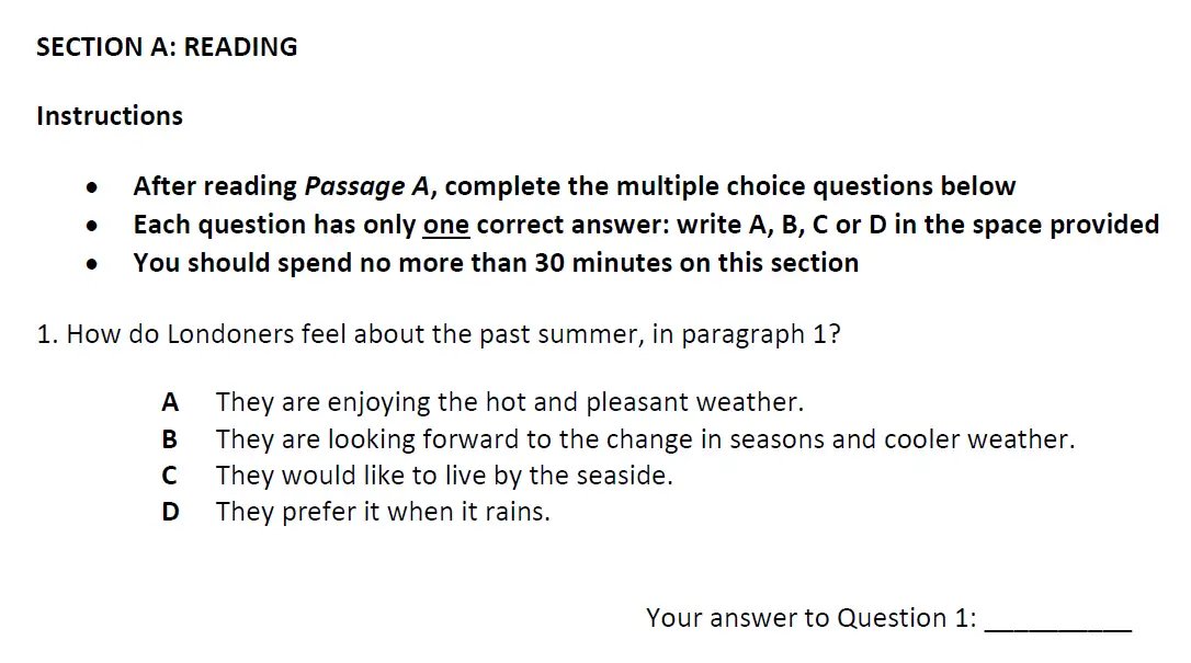 Question 01 - City of London School 11 Plus English Entrance Exam Paper