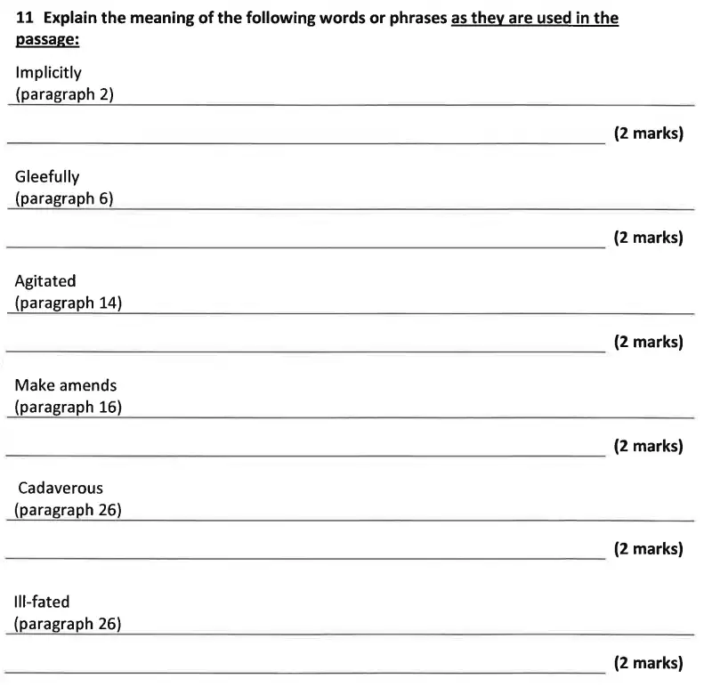 Question 11 - Dulwich College 11 Plus English Specimen Paper – A