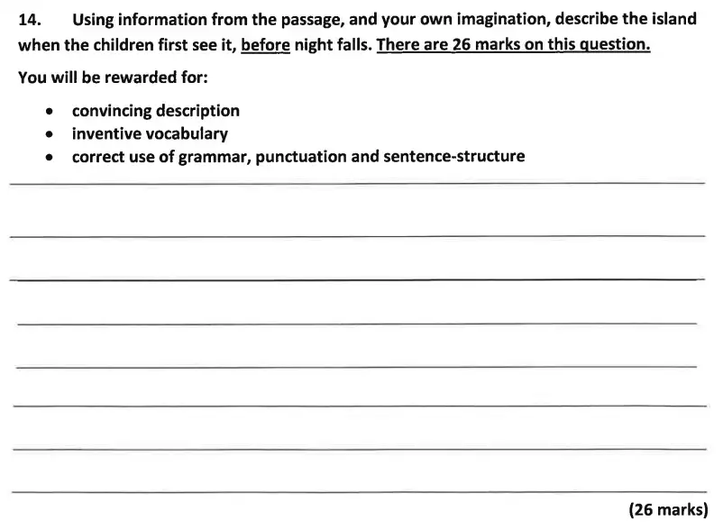 Question 14 - Dulwich College 11 Plus English Specimen Paper – A