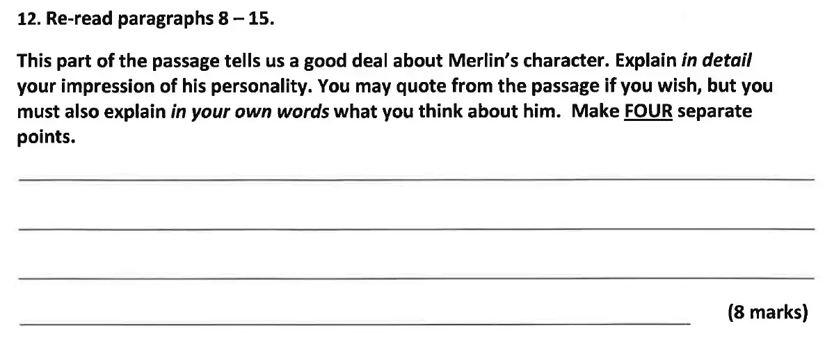 Question 15 - Dulwich College 11 Plus English Specimen Paper - B