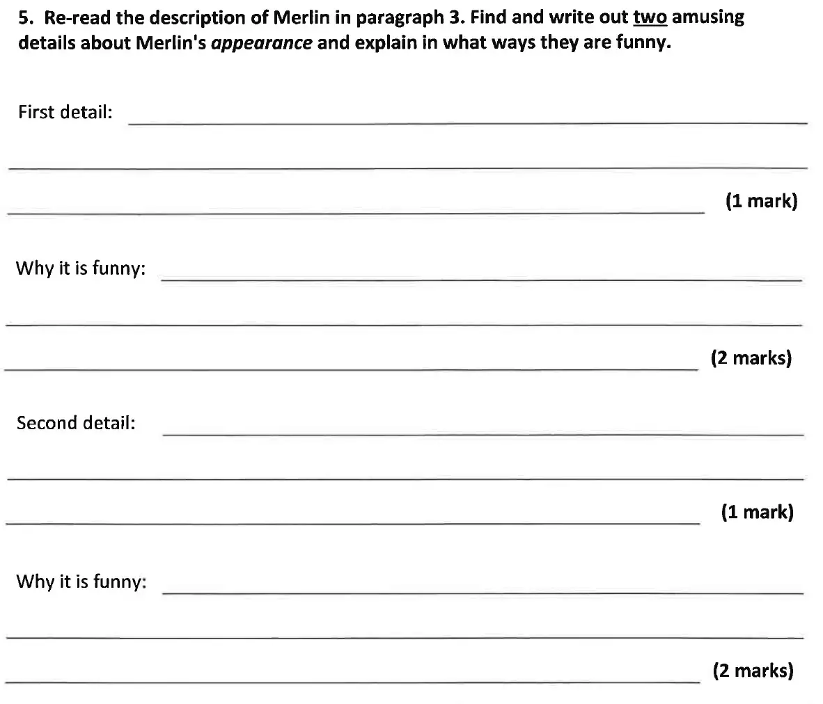 Question 06 - Dulwich College 11 Plus English Specimen Paper - B