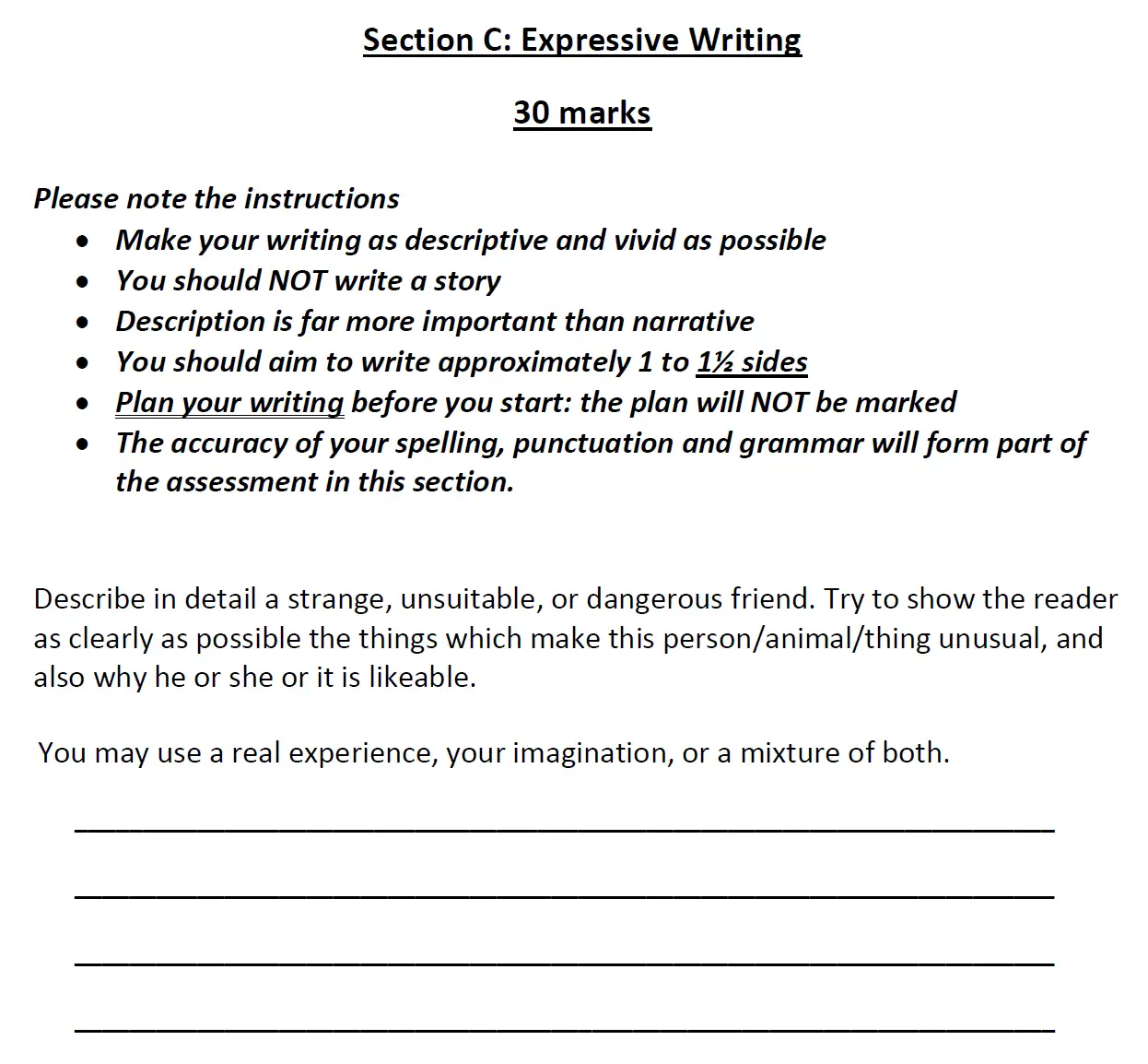 Writing task 01 - Eltham College – 11+ English Sample Paper – 2017