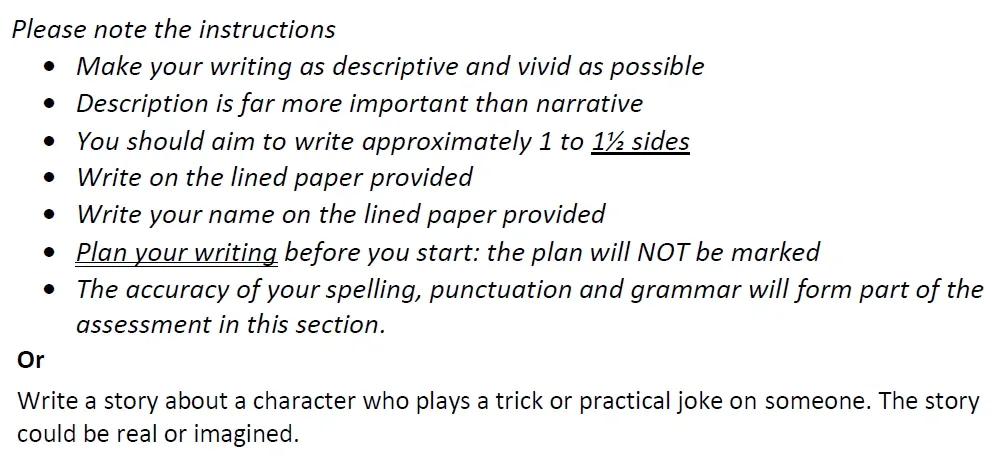 Writing task 02 - Eltham College – 11+ English Entrance Examination – 2020
