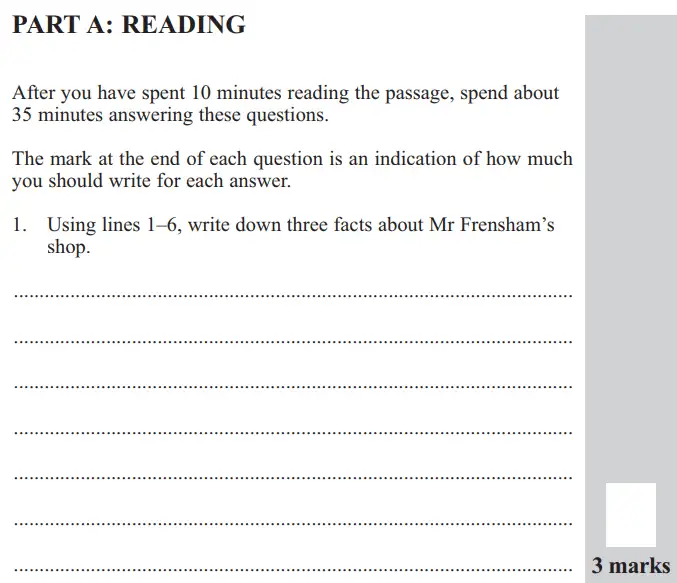 Question 01 - 11 Plus English Paper Group 1 - 2015