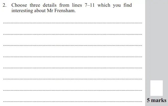 Question 02 - 11 Plus English Paper Group 1 - 2015
