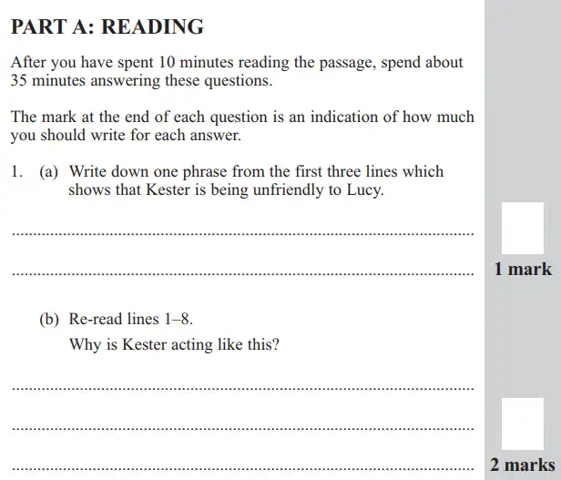 Question 01 - 11 Plus English Paper Group 2 - 2015