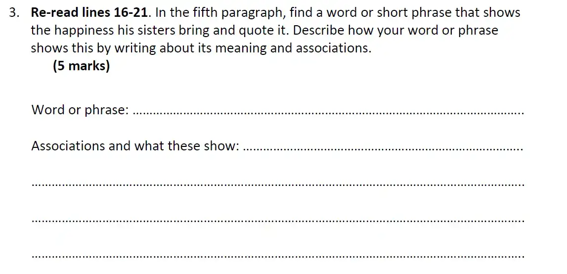 Question 03 - Highgate School – Eleven Plus English Exemplar 1 – 2020