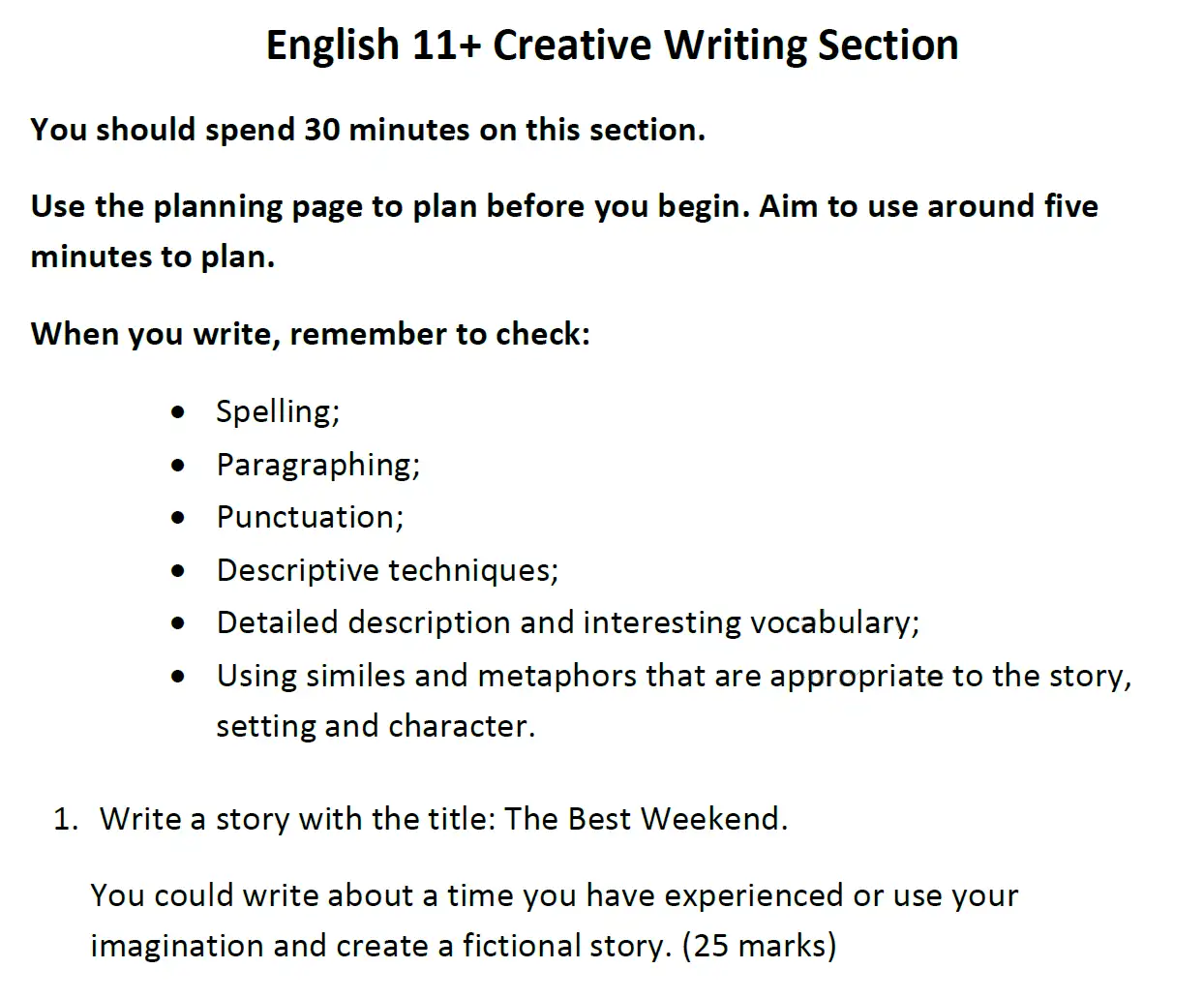 Writing task Writings - Reigate Grammar School – 11+ English Entrance Exam – 2018