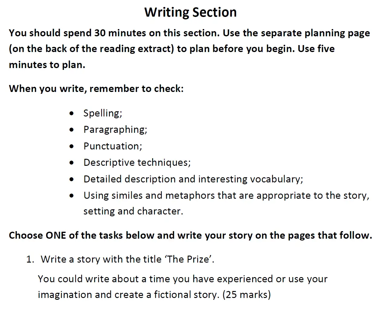 Writing task Writings - Reigate Grammar School – 11+ English Entrance Exam Paper – 2026