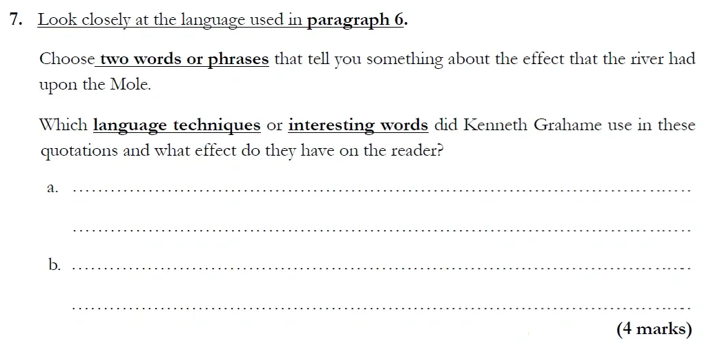 Question 07(a, b) - Streatham and Clapham High School – 11+ English Entrance Examination – 2020