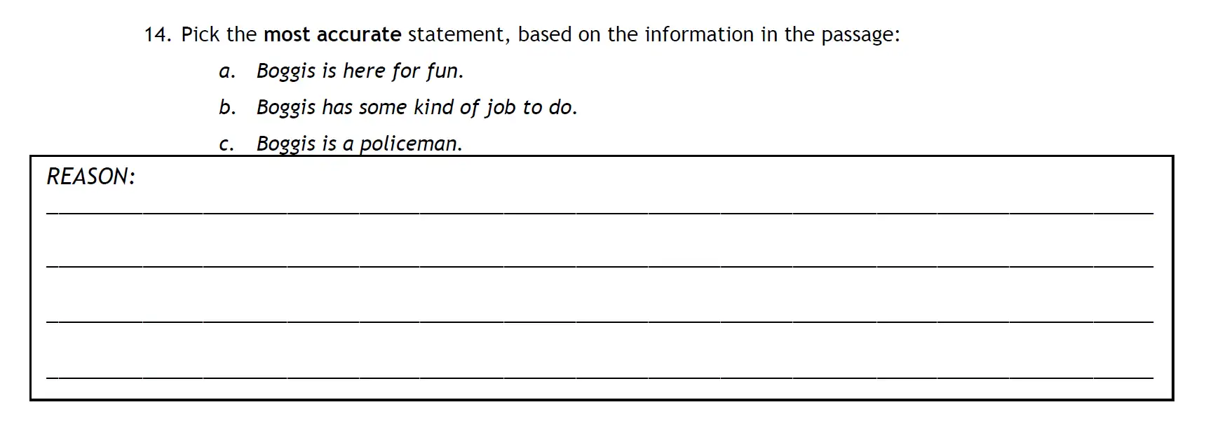Question 14 - The Haberdashers' Aske's Boys’ School – 11+ English Entrance Examination – 2011