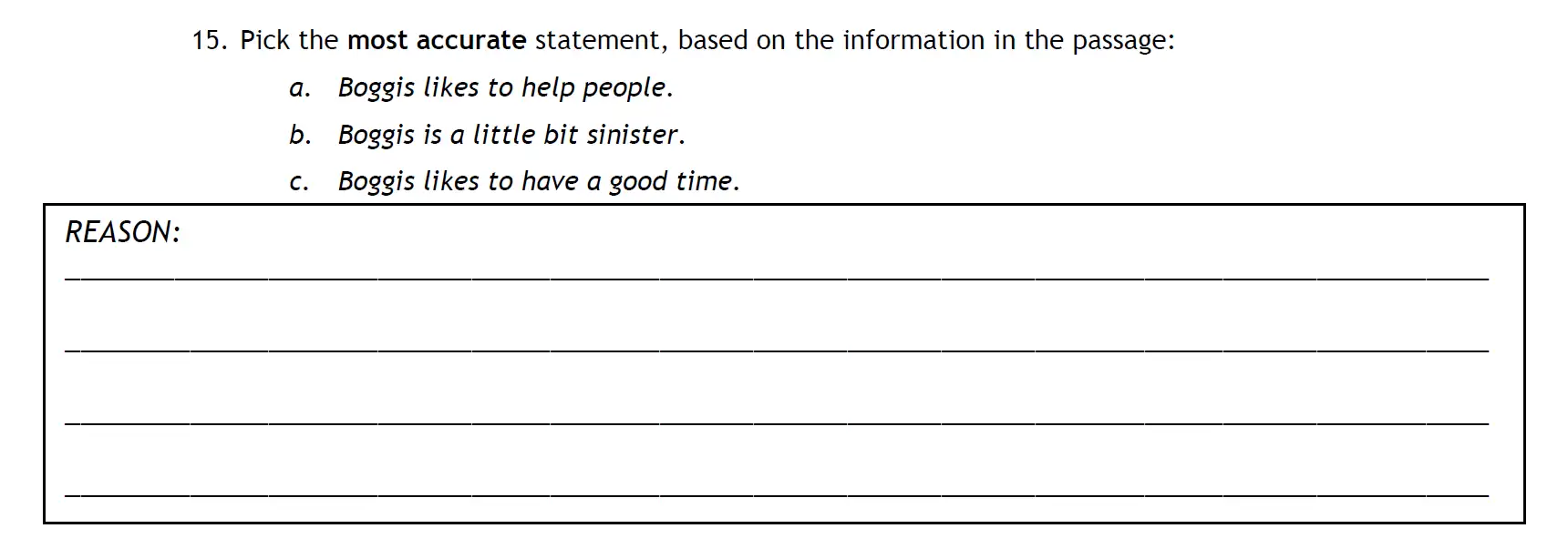 Question 15 - The Haberdashers' Aske's Boys’ School – 11+ English Entrance Examination – 2011