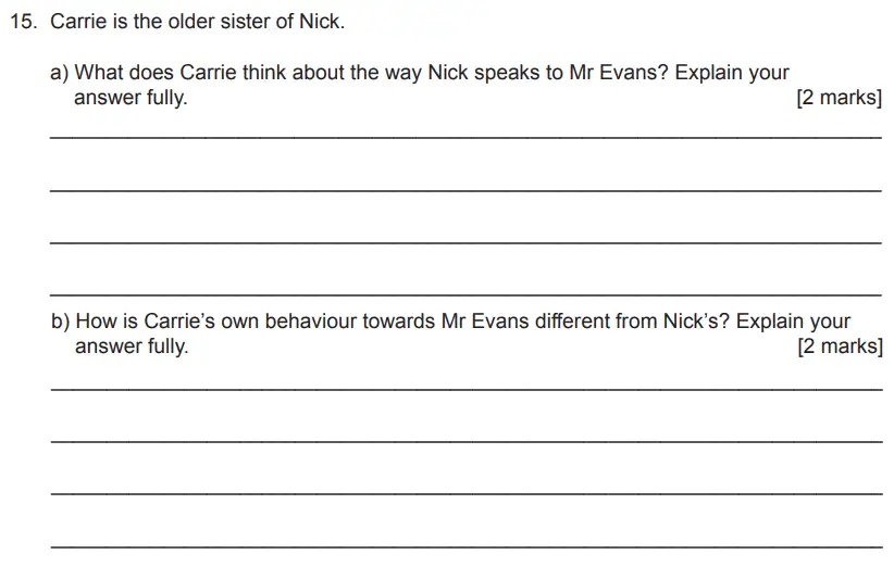 Question 15 - The Manchester Grammar School 11 Plus English Paper Section B - 2018
