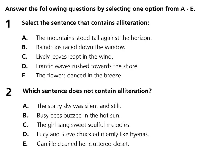 Question 01 & 02 - 11+ Literary Devices - Alliteration - Paper 1