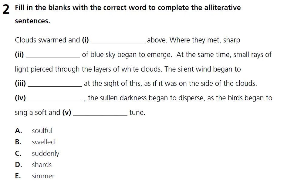 Question 17 - 11+ Literary Devices - Alliteration - Paper 1