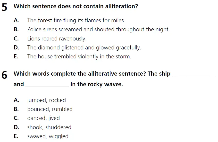 Question 05 & 06 - 11+ Literary Devices - Alliteration - Paper 1