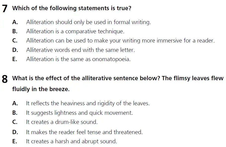 Question 07 & 08 - 11+ Literary Devices - Alliteration - Paper 1