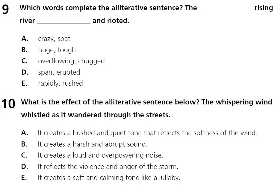 Question 09 & 10 - 11+ Literary Devices - Alliteration - Paper 1