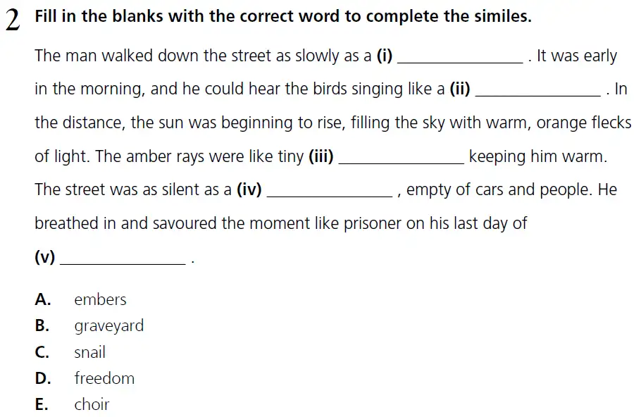 Question 17 - 11+ Literary Devices - Simile - Paper 1