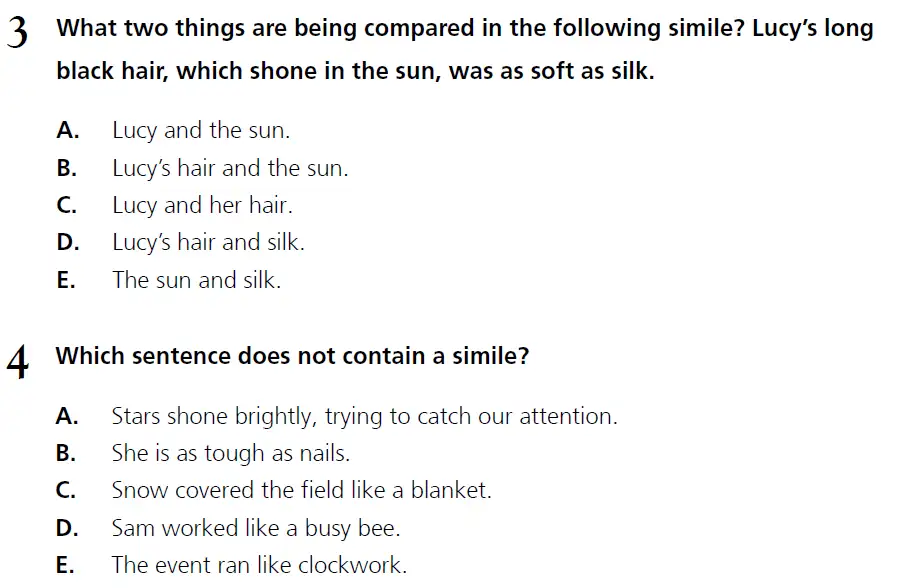 Question 03 & 04 - 11+ Literary Devices - Simile - Paper 1