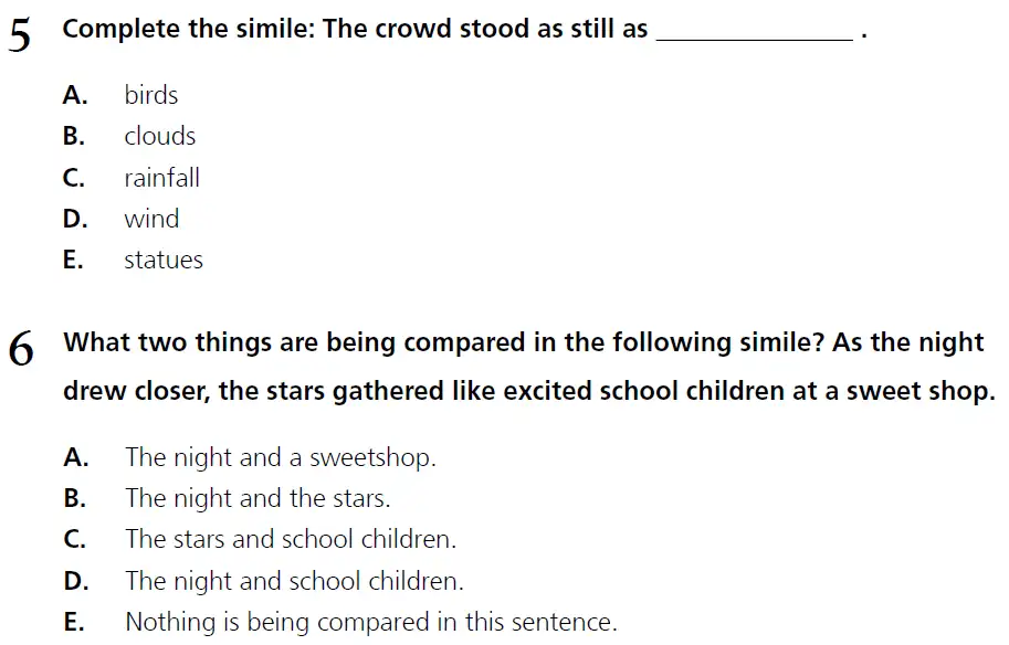 Question 05 & 06 - 11+ Literary Devices - Simile - Paper 1