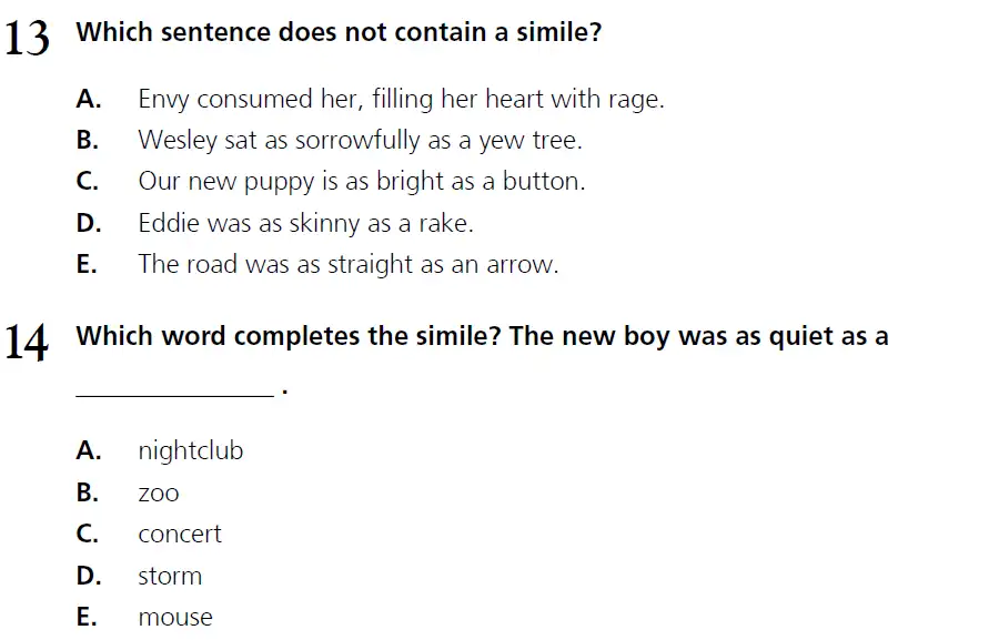 Question 13 & 14 - 11+ Literary Devices - Simile - Paper 1