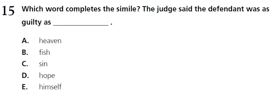 Question 15 - 11+ Literary Devices - Simile - Paper 1