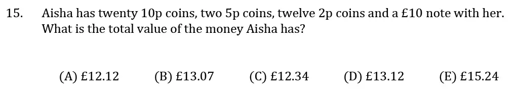 Question 15 - 11 Plus GL Maths Pack 1 Test Paper 1
