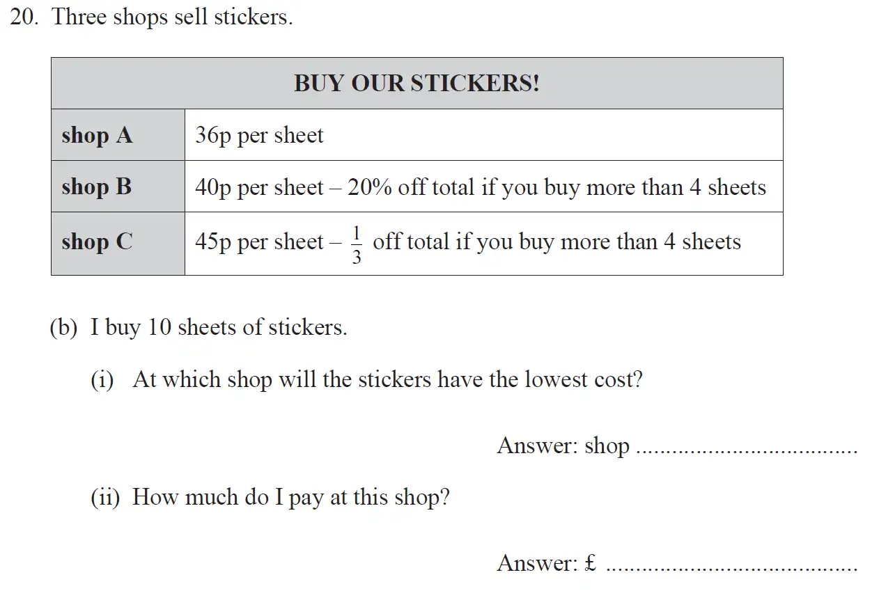 Question 20(20(b)(i),20(b)(ii)) - The North London Independent Girls' Schools' Consortium Group 1 Maths 2017