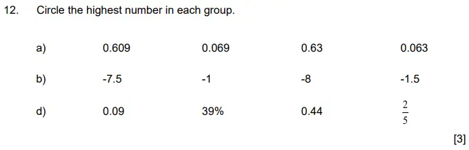 Question 12(a,b,c) - Aldenham School – 11+ Maths Sample Paper 2023