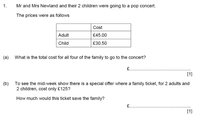 Question 1(a,b) - Aldenham School – 11+ Maths Sample Paper 2022