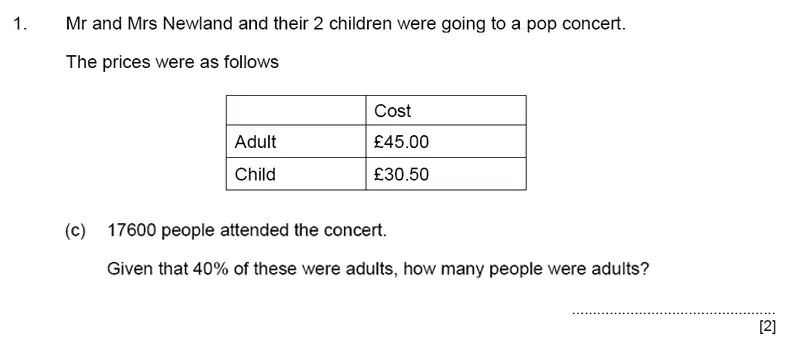 Question 1(c) - Aldenham School – 11+ Maths Sample Paper 2022