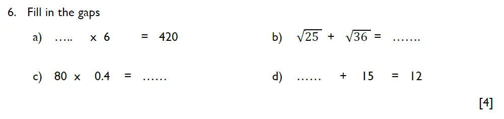 Question 6(6a,6b,6c,6d) - Aldenham School – 11+ Maths Sample Paper 2024