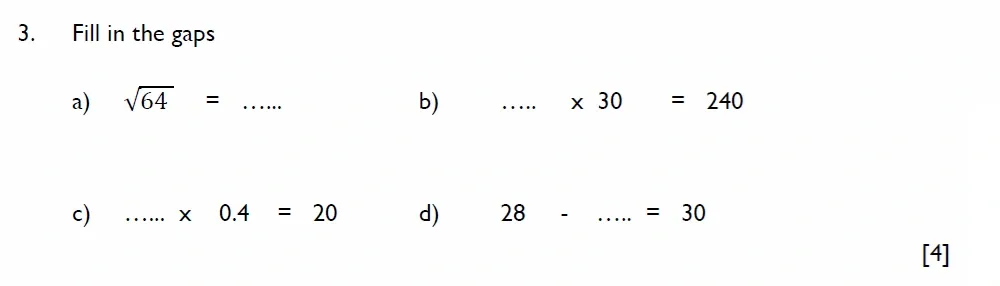 Question 03(a, b, c, d) - Aldenham School - 11 Plus Maths Sample Paper - 2025
