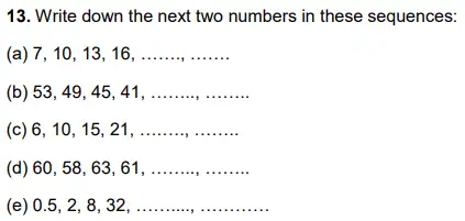 Question 13(a,b,c,d,e) - Alleyn’s School – 11+ Mathematics (Paper 1) - 2024