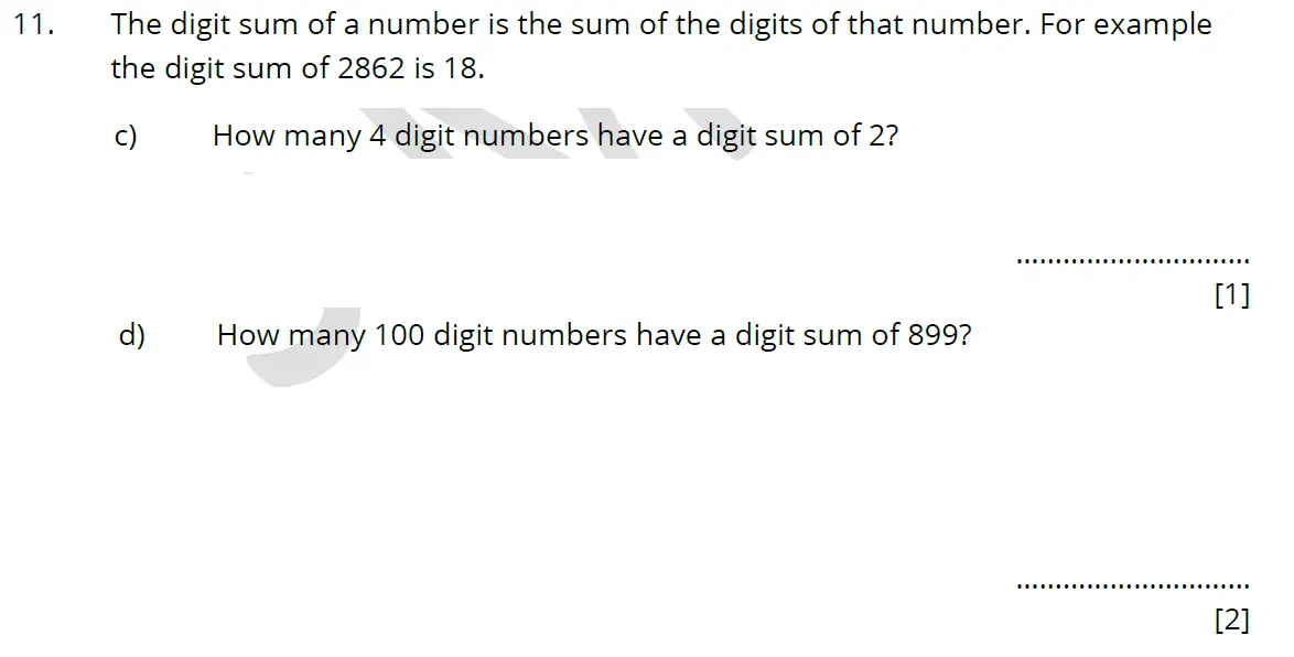 Question 11(c,d) - Bancrofts School - 11 Plus Maths Sample Paper 1 - 2025