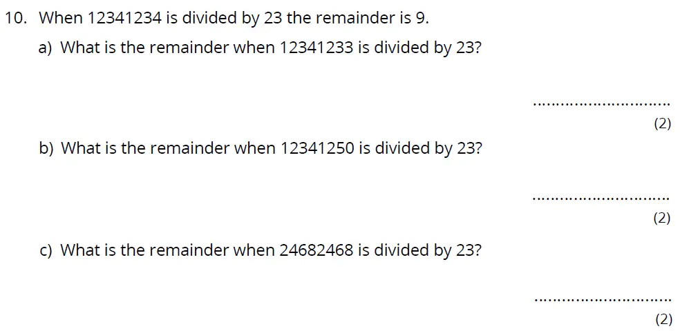 Question 10(a,b,c) - Bancroft’s School – Sample 11+ Maths Paper 2022