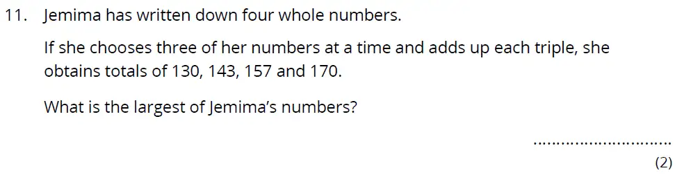 Question 11 - Bancroft’s School – Sample 11+ Maths Paper 2022