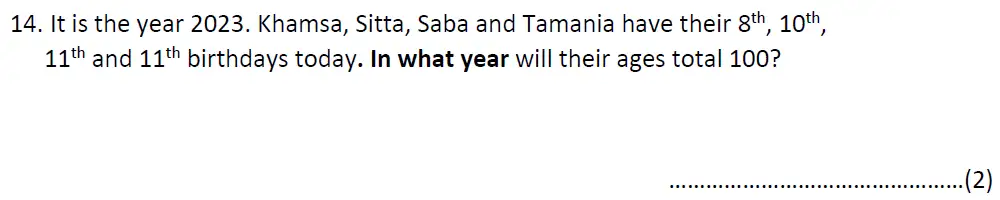 Question 14 - Bancroft's School 11 Plus Maths Sample Entrance Paper 2024
