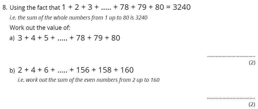 Question 8(a,b) - Bancroft's School 11 Plus Maths Entrance Paper 2023