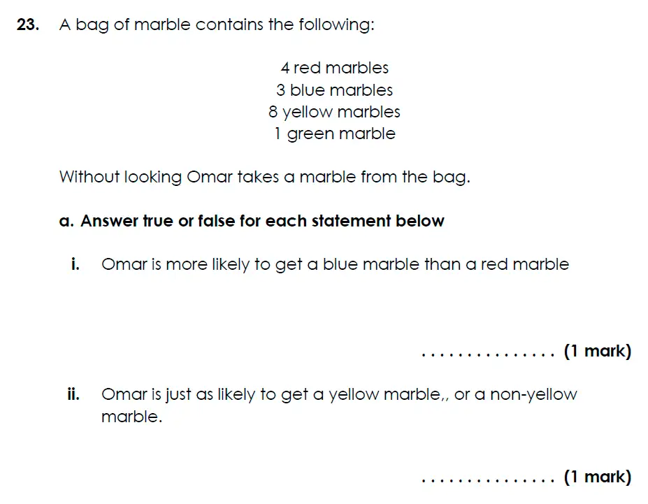 Question 23(i,ii) - Bancroft’s School - 11 Plus Maths Sample Paper 2024 entry